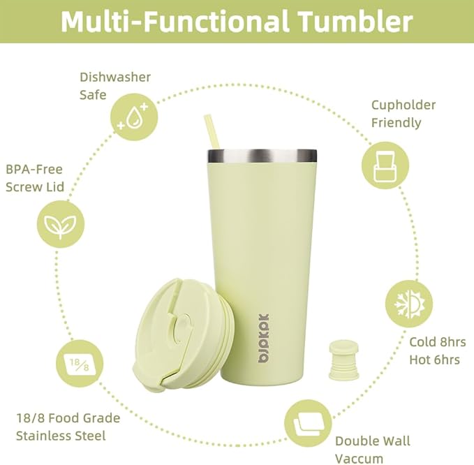 BJPKPK 22oz Insulated Tumbler With lid And Straw Stainless Steel Tumblers Travel Coffee Mug Reusable Thermal Cup,Macaron Green - Bloomnest