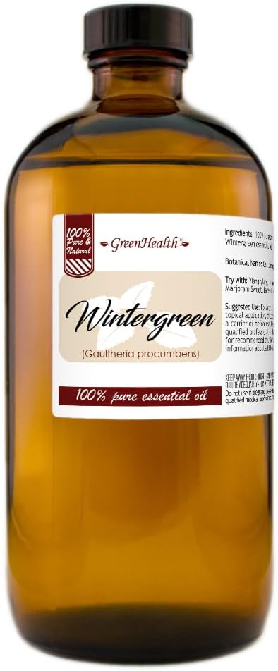 Wintergreen Essential Oil - 16 fl oz (473 ml) Amber Glass Bottle w/Child Resistant Cap - 100% Pure Essential Oil - GreenHealth - Bloomnest