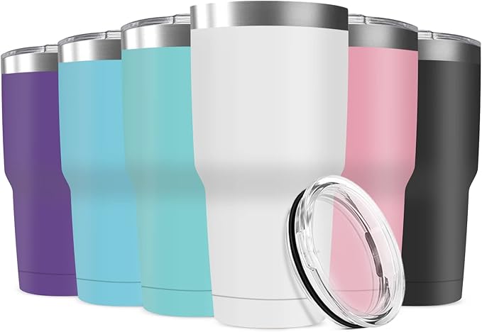 30oz Stainless Steel Travel Mug with Lid, 6 Pack Double Wall Vacuum Insulated Bulk Tumbler, Powder Coated Coffee Cup Suitable for Vehicle Cup Holders(Assorted Colors) - Bloomnest