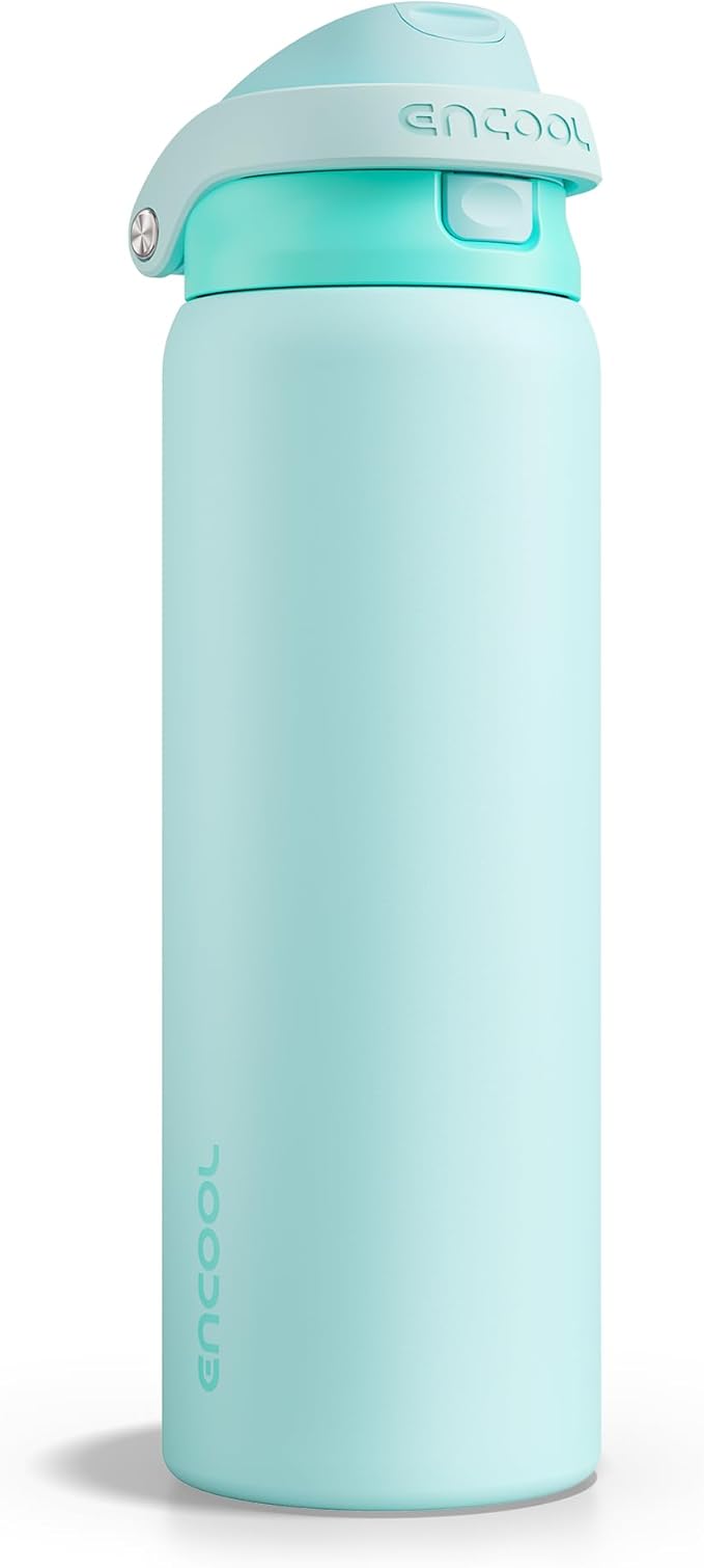 ENCOOL Leakproof Insulated Water Bottle with Straw Dual-Sip Water Bottle Bag-Safe Design for Work, Commute & Gym – Keeps Drinks Cold All Day, 32 oz, Ice Blue ENCOOL