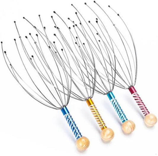 Octopus Head Massager, Manual Scalp Scratcher, Stainless Steel Claws, Wood Handle, Stress Relief, Non-Electric, Random Color 1pc Random Color Bloomnest