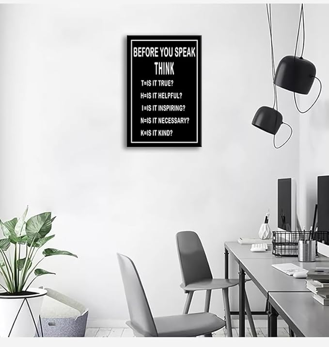 Before You Speak Think Motivational Canvas Wall Art Office Wall Decor Framed Paintings Canvas Prints Positive Inspirational Poster Home Living Room Bedroom Decor Artwork Ready to Hang [12''W x 18''H] - Bloomnest