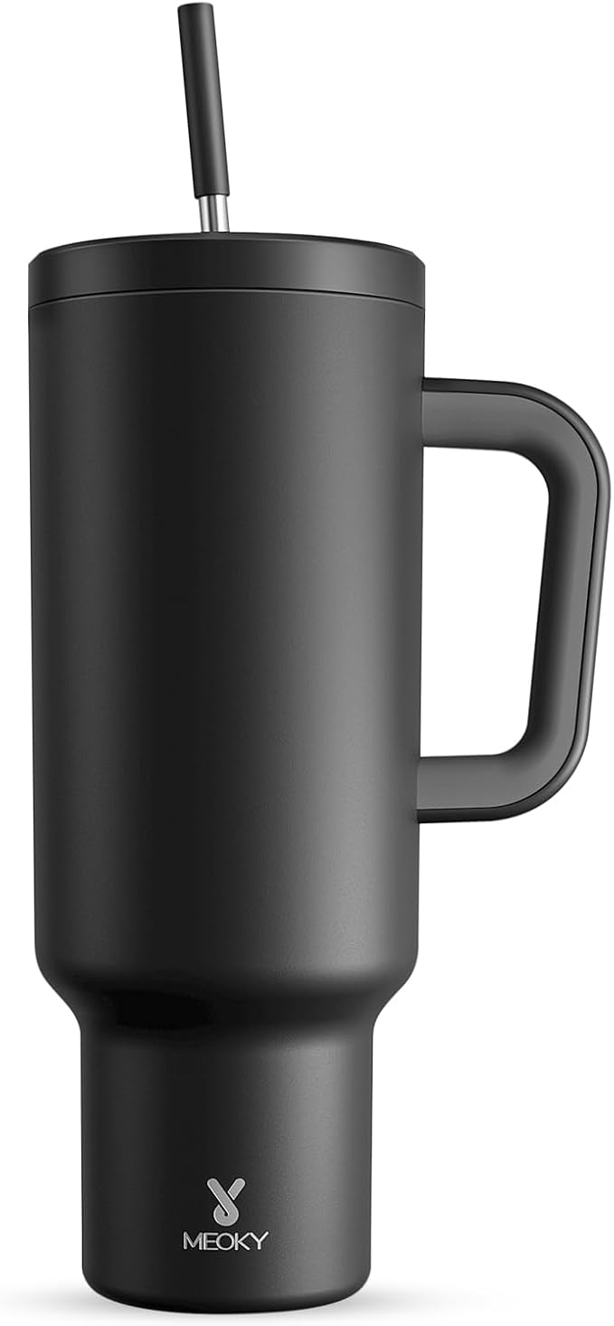 Meoky 50 oz Tumbler with Handle, Tumbler with Lid and Straw, Insulated Stainless Steel Travel Mug, 100% Leak-proof, Keeps Cold for 36 Hours or Hot for 12 Hours (Night) - Bloomnest