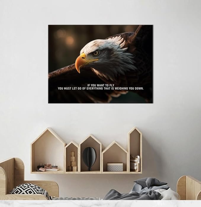 WYJDFART Eagle Motivational Posters Picture If You Want To Fly Inspirational Canvas Wall Art Prints Modern Home Decor Painting Artwork for Office Stretched and Framed Ready to Hang [18''W x 24''H] - Bloomnest