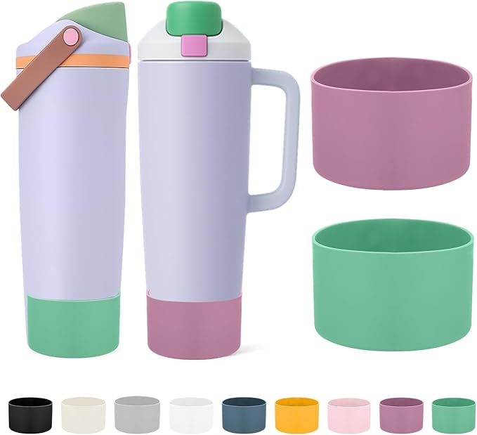 Mity rain 2PCS Protective Silicone Boots for Owala 30oz & 40oz FreeSip Sway Bottles & Tumblers - Accessories for owala, Enhances Stability & Prevents Scratches (Aubergine & Eucalyptus) Mityrain