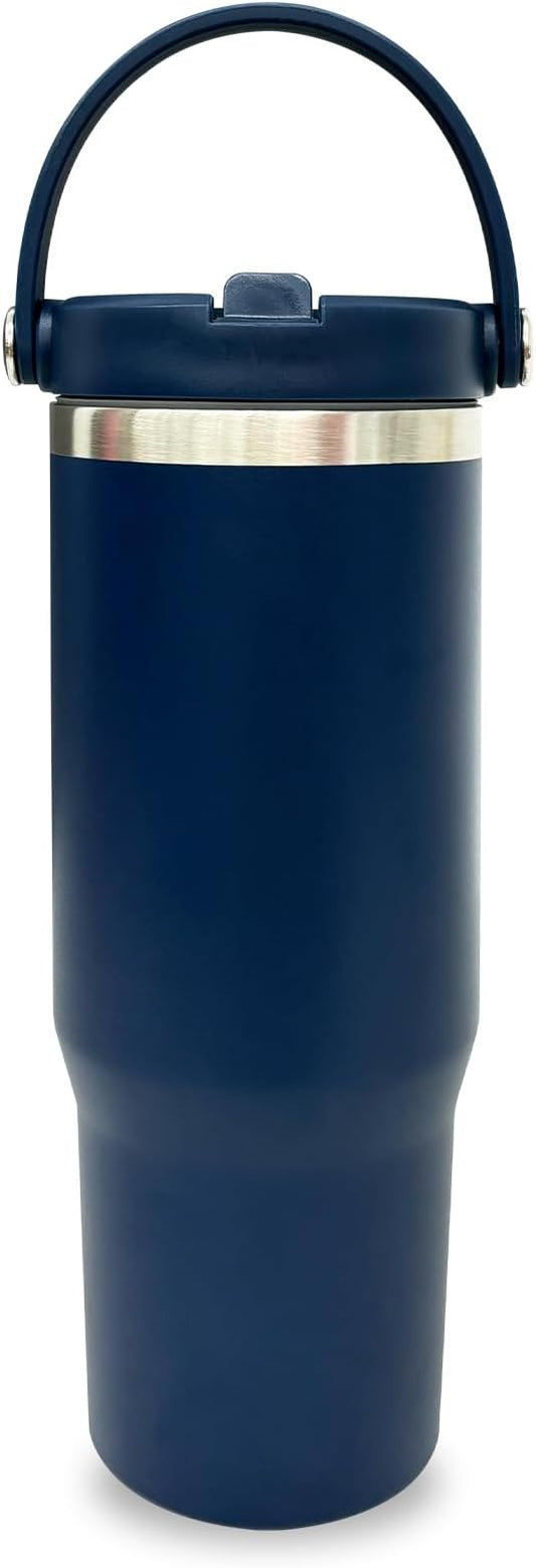 30 oz Tumbler with Top Handle, Double Wall Vacuum Insulated Tumbler with Flip Straw, Travel Coffee Mug 30oz Powder Coated Cup for Laser Engraving (Navy,1 pack)