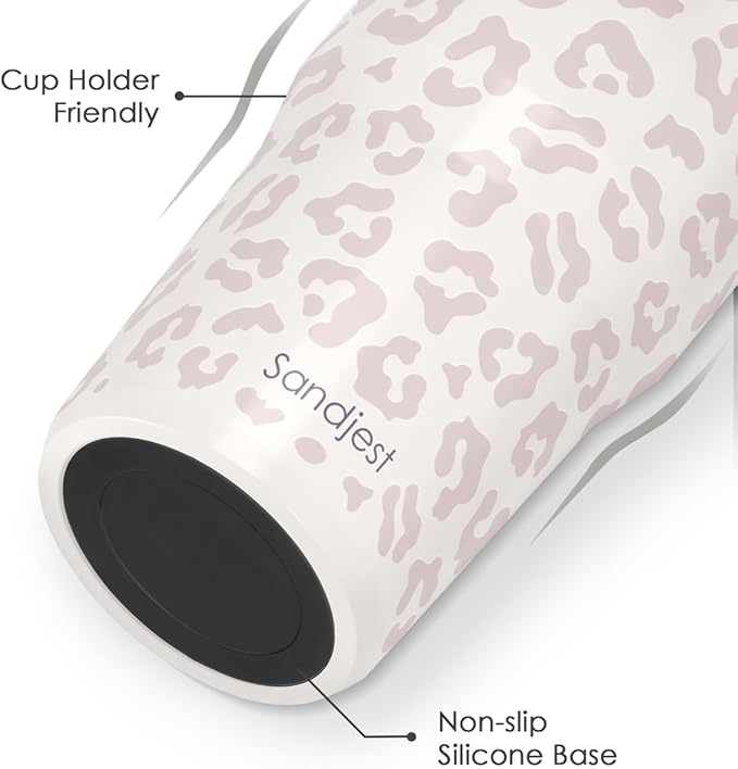 SANDJEST Leopard Skin Stainless Steel Straw Lid Tumbler 30oz with Carry Handle for Women Girls, Insulated Travel Coffee Cup, Gift for Sports Outdoor Workout Christmas Birthday (Beige) - Bloomnest