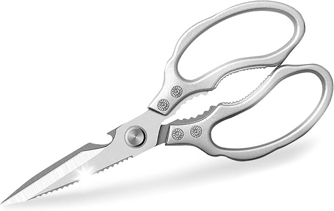 AWinjoy Heavy Duty Sharp Kitchen Scissors, Dishwasher Safe, Cooking Shears for Meat, Chicken, Fish, Poultry, Herb, Bread (Silver) - Bloomnest