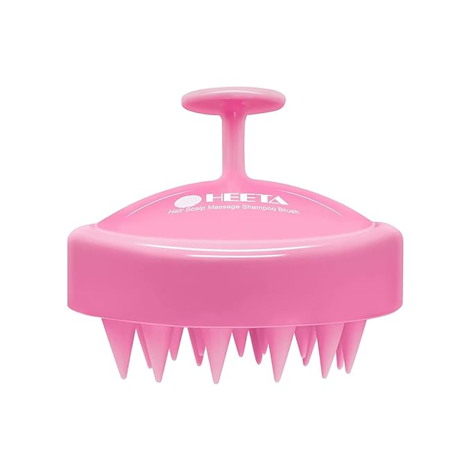 HEETA Scalp Massager Hair Growth, Soft Silicone Scalp Scrubber Shampoo Brush for Exfoliation, Dandruff Removal Head Massage Stress Relax, Wet & Dry Use for Thick Thin Curly Hair Care, Cherry Pink HEETA