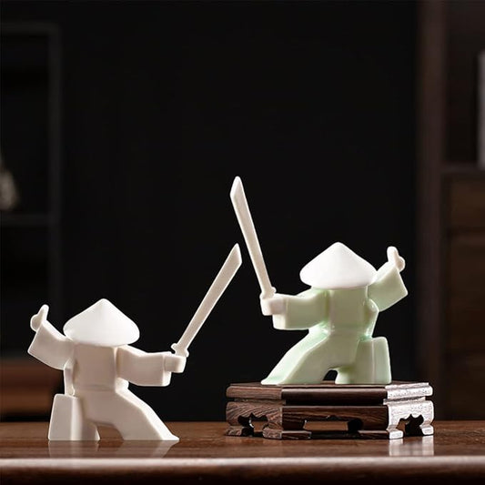 LYART Samurai Statue Decor Japanese Warrior Decor Children's Room Statues, Kongfu Tea Pet Decoration, Incense Holder for Stick Burner(White2 and Green2) - Bloomnest