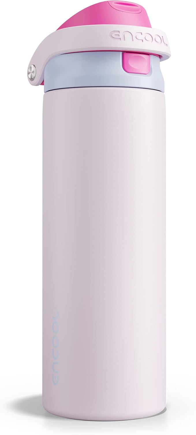 ENCOOL Leakproof Insulated Water Bottle with Straw Dual-Sip Water Bottle Bag-Safe Design for Work, Commute & Gym – Keeps Drinks Cold All Day, 24 oz, Lilac Purple ENCOOL