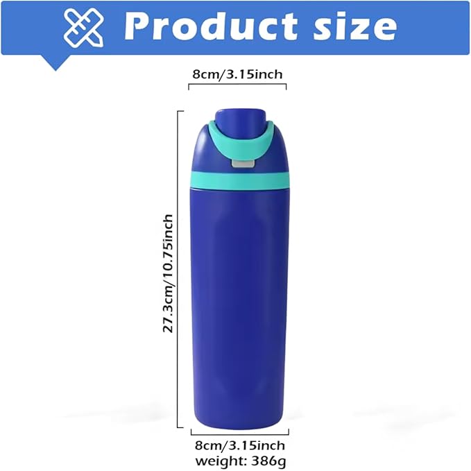 DUTHINGS Insulated Stainless Steel Water Bottle with Straw, 24 oz – Leakproof, BPA-Free Reusable Sports & Travel Bottle with Replacement Straw and Cleaning Brush (Blue) Bloomnest