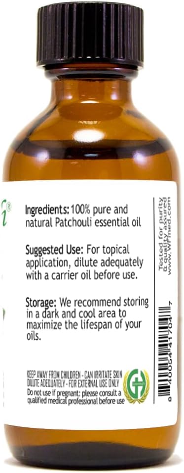 Patchouli Essential Oil – 2 fl oz (59 ml) Glass Bottle w/Cap – 100% Pure Essential Oil – GreenHealth Greenals