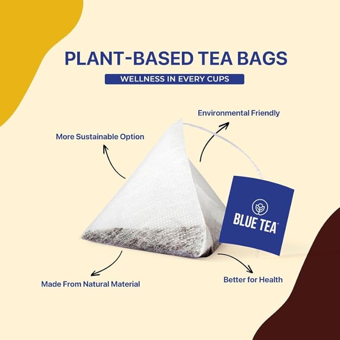 BLUE TEA - Turmeric Tea - Pepper - 15 Count - Pyramid Plant Based Tea Bag | CURCUMIN RICH - HERBAL BLEND | Caffeine Free - Gluten Free - Herbal Tea - Earthy Flavor - Healthy | Tin Pack - Bloomnest