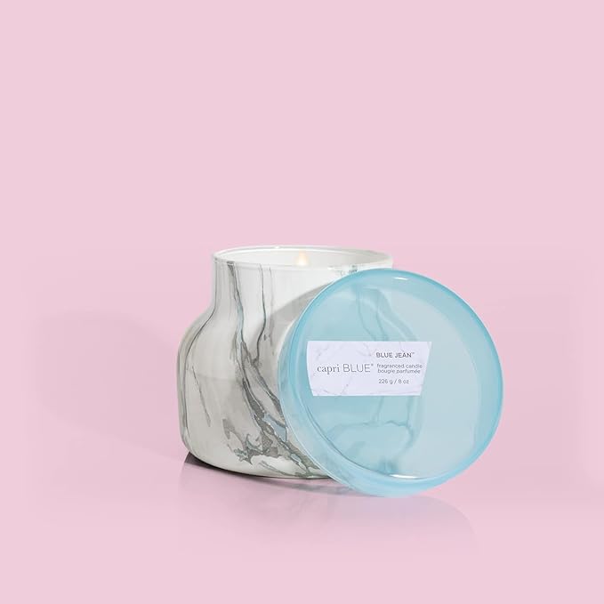 Capri Blue Modern Marble Jar Candles - Luxury Scented Candles for Home - Long Lasting Soy Wax Blend - Scented Home Decor Gifts - Blue Jean (8 oz) - Bloomnest