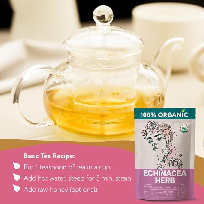 Organic Echinacea Herb (4 oz.) - Equinacea Organica - Echinacea Purpurea Loose Leaf Tea - Immunity, Respiratory System, Digestion - Bloomnest