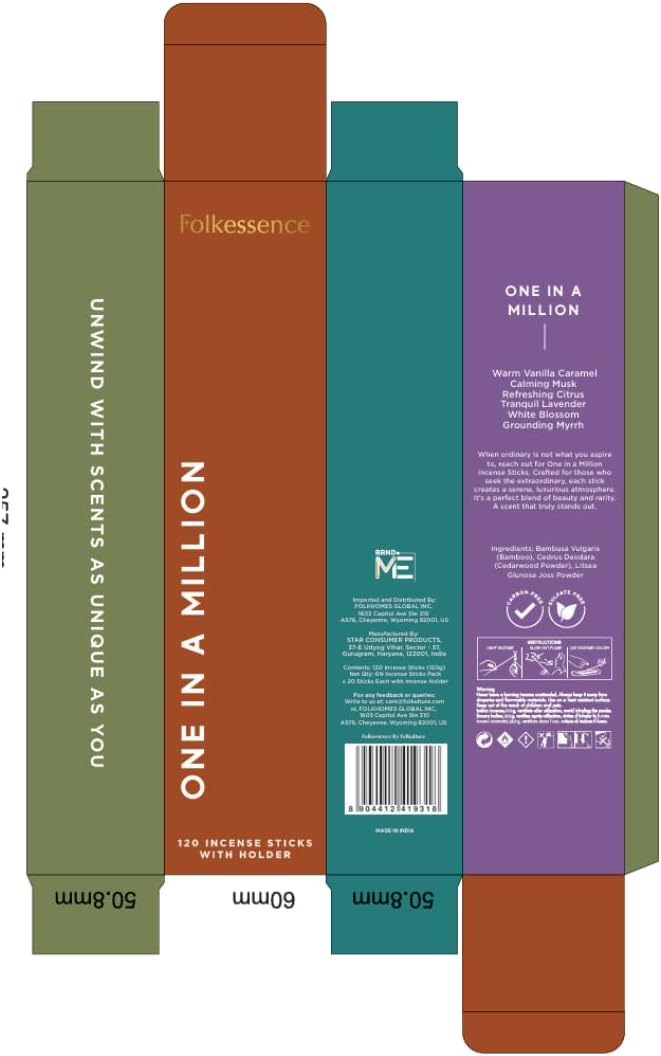 Folkulture Incense Stick with Holder | Set of 6 (120 Fall Insence-Sticks) with 45 Min Burn Time | Non Toxic Myrrh & Lavender Inscents-Stick | Organic Citrus Fall Scents, Vanilla Caramel Incienso