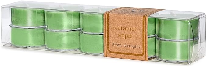 ECO CANDLE CO. Tea Light Candles, Caramel Apple, 10-Pack - Scents of Granny Smith Apples and Creamy Caramel - Recyclable, 100% Soy Wax, No Lead, Kraft Paper Label & Lid, Hand Poured, Phthalate Free - Bloomnest