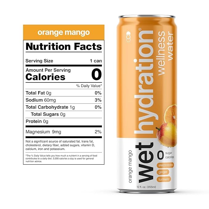Wet Hydration, Zero Calorie, Functional Wellness Water - 4 Flavors Variety Pack (12 Ounce Cans, Pack of 12) - Flavored Water, Hydration Drink, No Sugar, No Artificial Ingredients, Zero Calories (Packaging May Vary) - Bloomnest