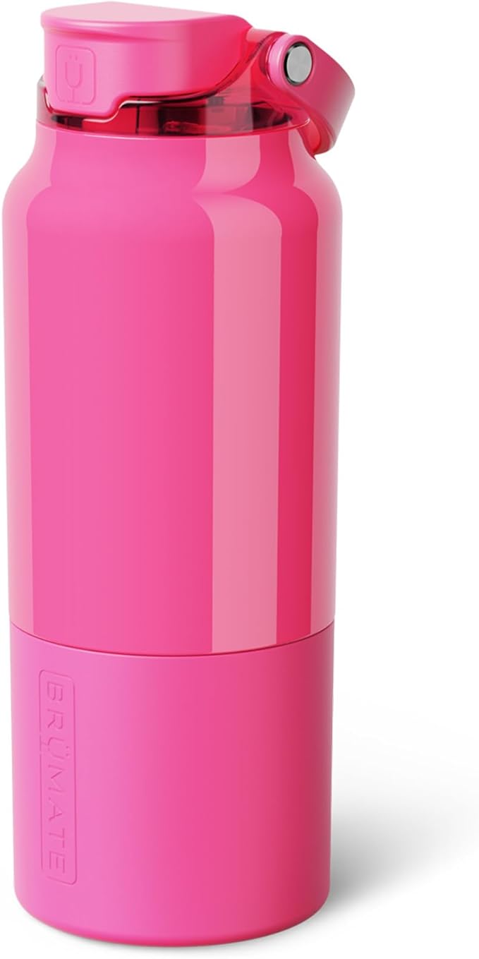BrüMate Rise 35oz Water Bottle With 100% Leakproof Covered Silicone Straw | Insulated Stainless Steel Water Bottle With Removable Straw | Fast Flow | Soft Sip Silicone Spout | BPA-Free (Neon Pink) Br%C3%BCMate