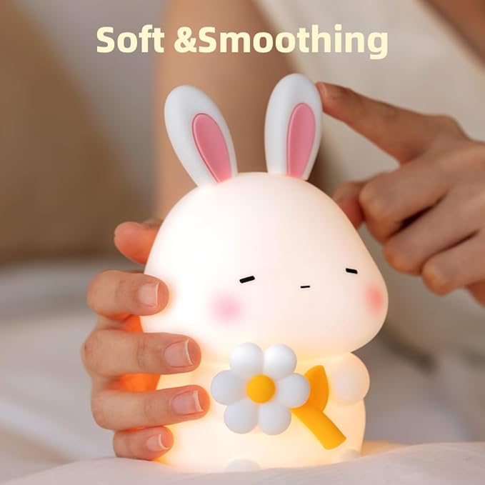 Bunny Night Light for Kids, Cute Rabbit Soft Silicone Lamp, Baby Nursery Nightlight, Touch Dimmable, 1200mah Battery, Kawaii Stuff Home Decor, Christmas Holiday Gift for Girl,Boy,Toddler - Bloomnest