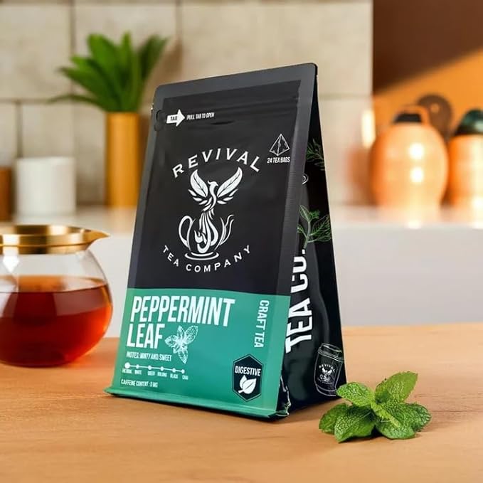 Revival Tea Company Peppermint Tea - Herbal Tea made from 100% Peppermint Leaf - Caffeine Free - 24 Tea Bags - Bloomnest