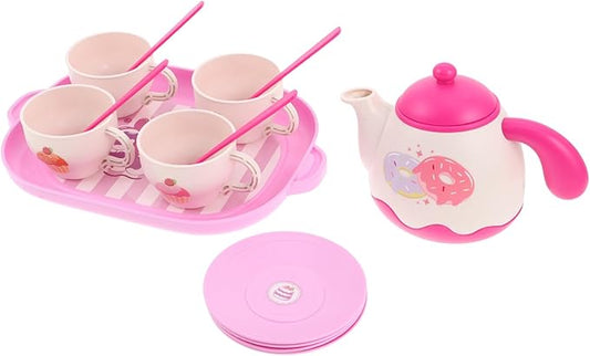 Pretend Play Tea Party Set for Little Food-Grade Plastic Teapot with Tray Cups and Saucers Vibrant Colors Safe and Kitchen for Birthday and Christmas