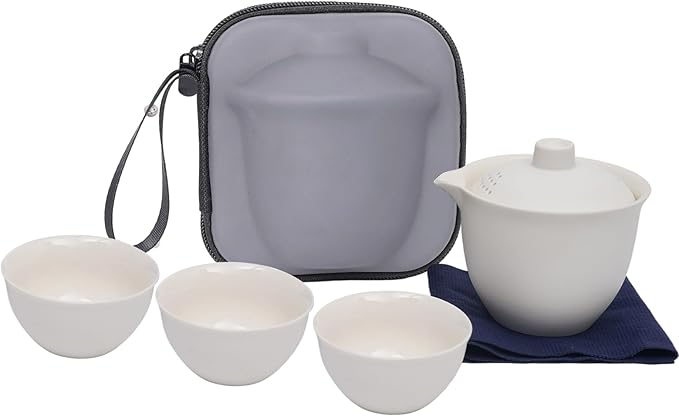 Porcelain Chinese Gongfu Tea Sets for Adults Portable Kungfu Teapot and Cup Set Small Ceramic Tea Party Set Travel Teaset with Lid for Home Gifting Outdoor and Office (White) - Bloomnest