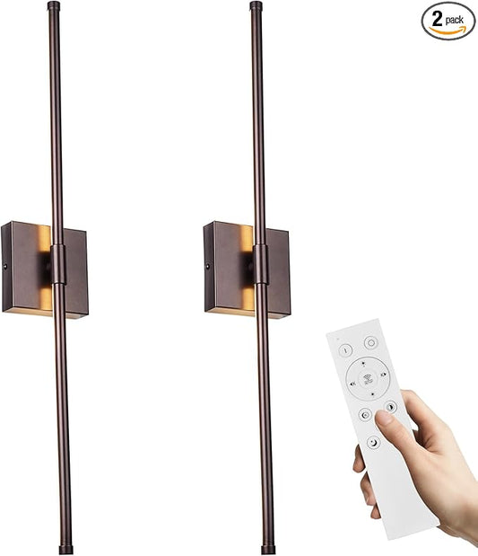 LED Wall Sconces with Remote Control, Dimmable Wall Sconces Set of Two, 5 Colors 3000K-6500K & Dimmable, Hardwire Wall Light with Timer & Night Light, LED Wall Lamps for Living Room, Bedroom, Bronze - Bloomnest