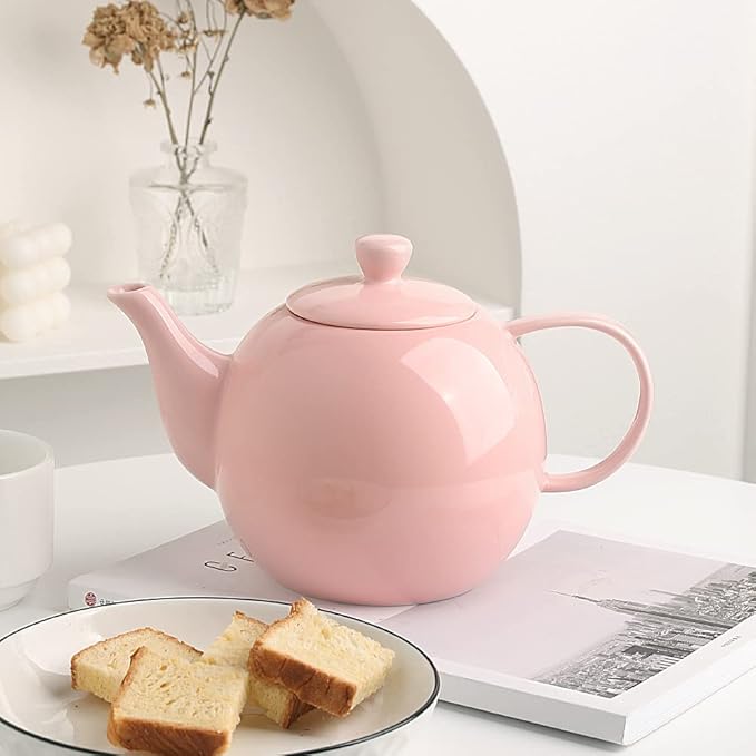 Sweejar Porcelain Teapot with Removable Stainless Steel Infuser,Microwave & Dishwasher Safe Tea Pots for Loose Tea,Tea Infuser Pots for Chrismas Women Gift (40oz Pink) - Bloomnest