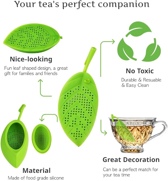 Cute Tea Infuser Silicone Tea Strainer Filters, Fine Mesh with Built-in Plunger Reusable Two Sides Strainers for Loose Tea/Tea Bag/Herbal/Spice Portable Teaware Accessories, Green-1 Pack - Bloomnest