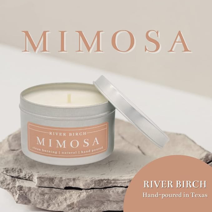 River Birch Premium, All-Natural, Non-Toxic Soy Candle | Mimosa Scented | 8 oz. Silver Tin Travel Candle | Cozy Relaxing Gifts for Home - Bloomnest