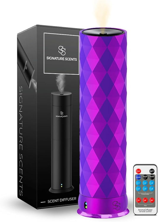 Waterless Essential Oil Hotel Scent Diffuser - Cold Air Diffuser - Covers 1000 sq. ft. - Waterless Diffuser for Home, Office & Hotel (Black + Interchangeable Sleeve) (Black + Purple/Pink/Blue Sleeve) - Bloomnest
