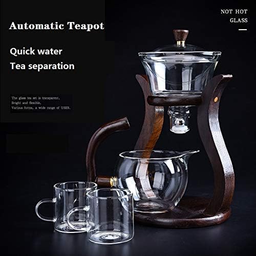 RORA Lazy Kungfu Glass Tea Set Semi Automatic Drip Rotating with Infuser Glass Teapot Set (6 cups) - Bloomnest
