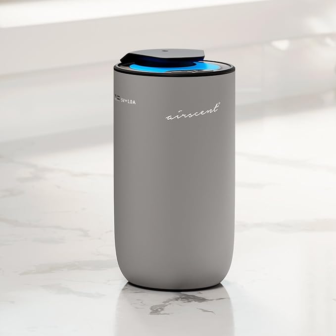 The AirScent Mini Waterless Diffuser for for Homes, Offices, Spas and Hotels - Silver Finish - Fragrance Oil Aromatherapy Diffuser for Aesthetic Scenting -15 mL Capacity - Night Light Feature - Bloomnest