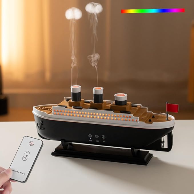 Essential Oil Diffuser, 250ml Ship Modelling Aromatherapy Ship Oil Diffuser Cool Mist Humidifier with Remote Control, Remote 2 Spray Mode Auto Shut-Off, 7 Color LED Light for Home Office(Black) - Bloomnest