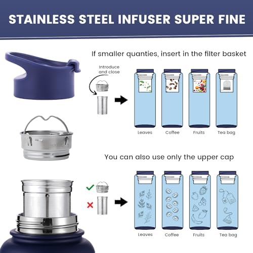 Lexlion Tea Infuser Water Bottle 32 Oz – Triple Wall Insulated Stainless Steel, Loose Leaf & Fruit Strainer, 3 Leakproof Lids, BPA-Free Silicone Sleeve, Reusable Thermal Mug - Bloomnest