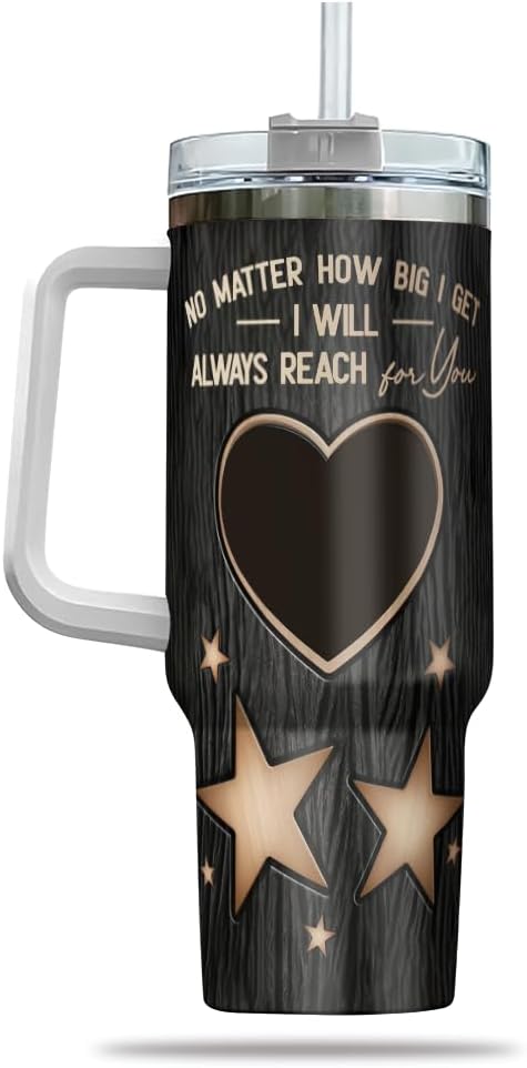 Personalized Dad Tumbler with Photo and Names, Custom Star Design Gift from Daughter, Father’s Day Mug with Handle and Straw, Always Reach for You Theme - Bloomnest