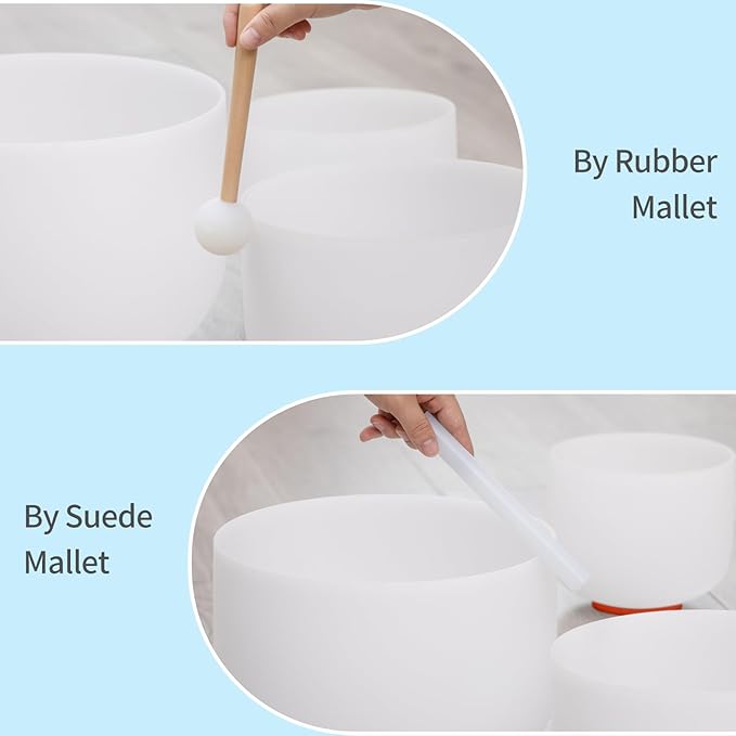 432HZ 6-12 Inch Set Of 7 PCS Frosted Chakra Quartz Crystal Singing Bowls For Sound Healing Free 2 PCS Travel Carry Case Bag1pcs crystal mallets 1pcs Rubber Mallet Unique Spiritual Gifts