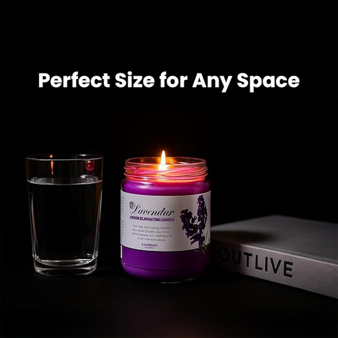 Candle Set Lavender Odor Eliminating – 2 Pack - 12oz – Long-Lasting Soy Wax Candles – Neutralizes Pet, Kitchen & Smoke Odors – Clean Burn, Eco-Friendly, Aromatherapy Candle - Bloomnest