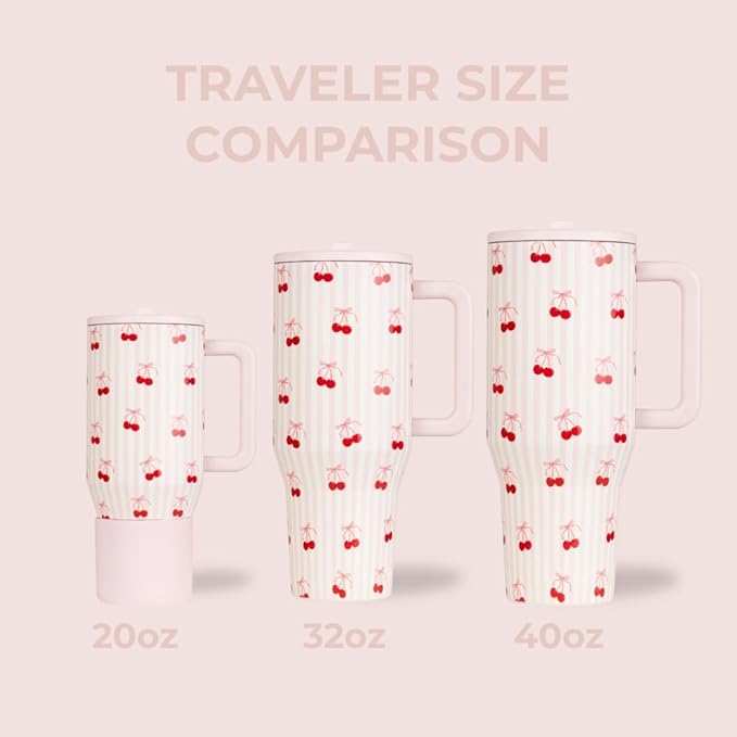 HydroJug Traveler - 32 oz Water Bottle with Handle & Flip Straw - Fits in Cup Holder, Leak Resistant Tumbler-Reusable Insulated Stainless Steel & Rubber Base - Gifts for Women & Men, Sweet Cherry - Bloomnest