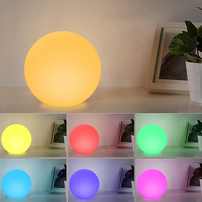 6-in Cordless LED Globe Orb Light for Kids, RGB Color Changing Orb Night Light Mood Lamp w/Remote, Rechargeable LED Ball Night Light Sphere Bedside Lamp, Ideal for Home Garden Patio Party Bar Decors - Bloomnest