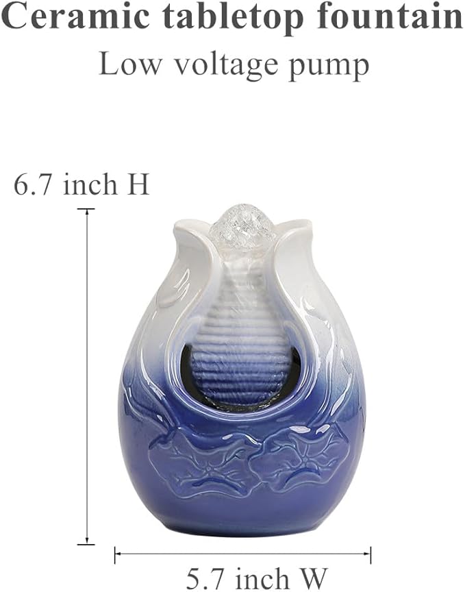 Fountain Tabletop Indoor and Outdoor Home and Garden Decoration Waterfall Water Feature Ceramic mini Fountain (Blue S085)