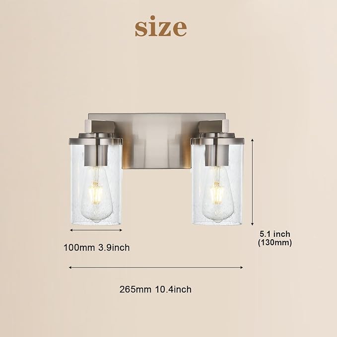 BONLICHT 2-Light Brushed Nickel Wall Sconce Lighting with Clear Glass Shade, Industrial Indoor Bathroom Lights Over Mirror, Modern Vanity Light Fixtures for Porch Entryway Stair - Bloomnest
