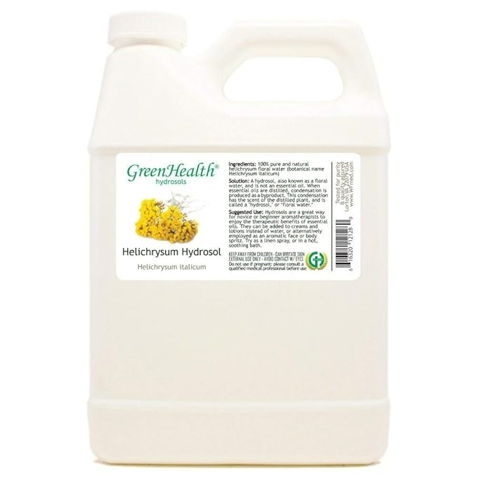 GreenHealth Helichrysum Hydrosol (Floral Water) - 32 fl oz Plastic Jug w/Cap - 100% Pure (NOT Oil) - Bloomnest
