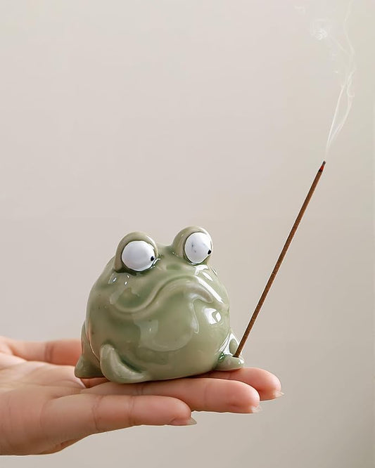 Cute Sassy Frog Incense Stick Holder - Handmade Ceramic Incense Burner with Playful Design for Home, Desk, Yoga, Meditation