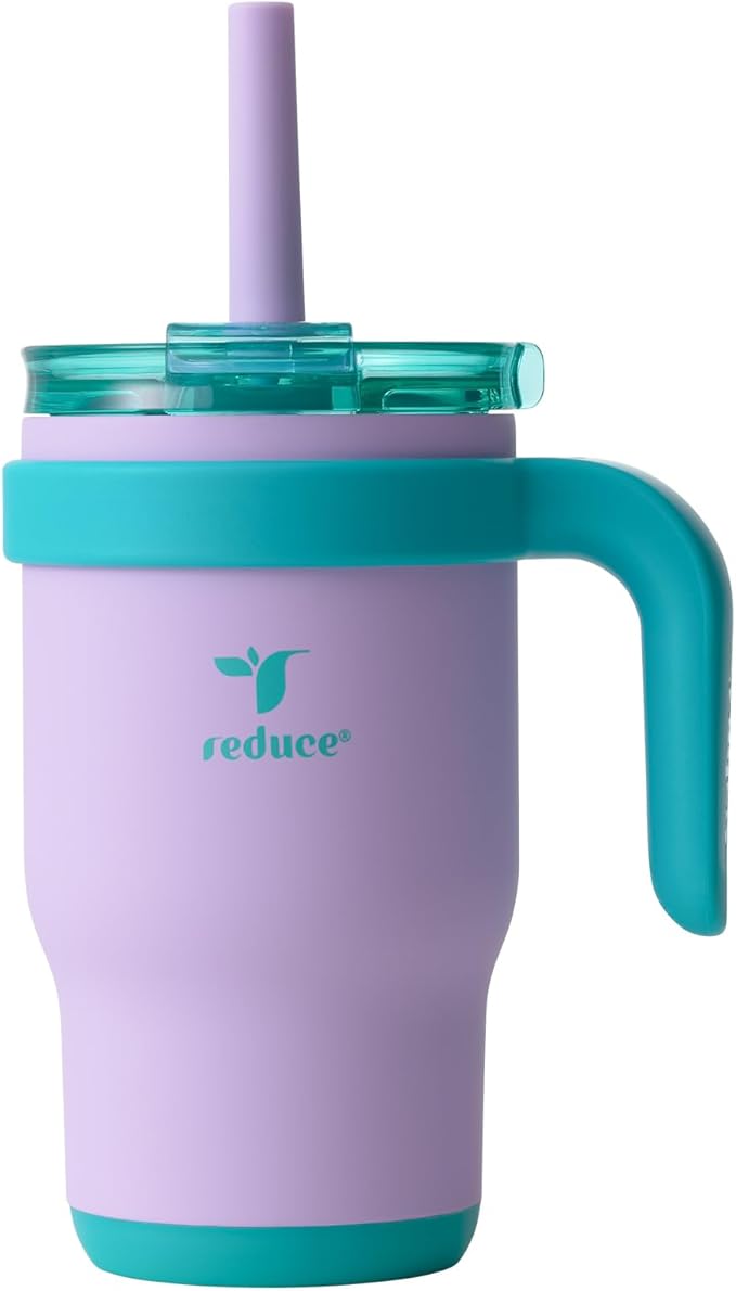 REDUCE 14 Oz Coldee Kids Tumbler with Lid and Straw - Coldee Insulated Travel Mug - Spill-Proof, Sweatproof Stainless Steel, BPA-Free - Includes Handle, Reusable Silicone Straw - Purple Mermaid - Bloomnest