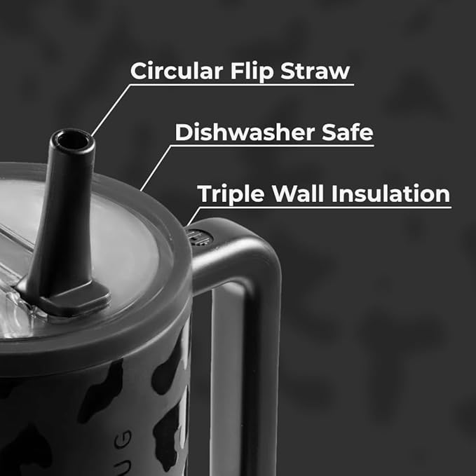 HydroJug Traveler - 32 oz Water Bottle with Handle & Flip Straw - Fits in Cup Holder, Leak Resistant Tumbler-Reusable Insulated Stainless Steel & Rubber Base - Gifts for Women & Men, Black Leopard - Bloomnest