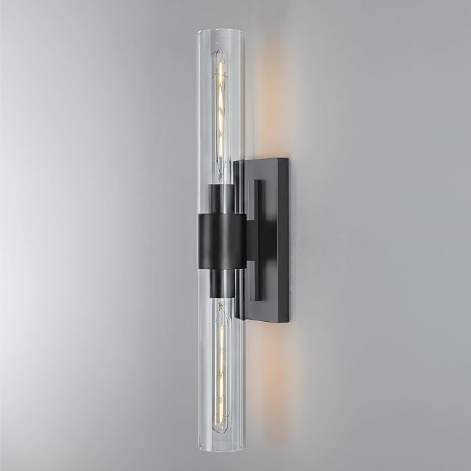 2-Light Matte Black Bathroom Light Fixtures with Glass Shades,Modern Wall Sconce for Bedroom Bath Mirror Lights. - Bloomnest
