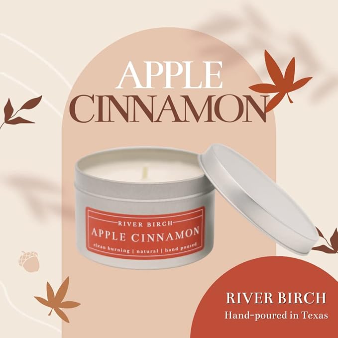 River Birch Candles Apple Cinnamon Scented Candle | Premium, All-Natural, Non-Toxic, Soy Candles | 8 oz. Silver Tin Travel Candle | Cozy Relaxing Gifts for Home - Bloomnest